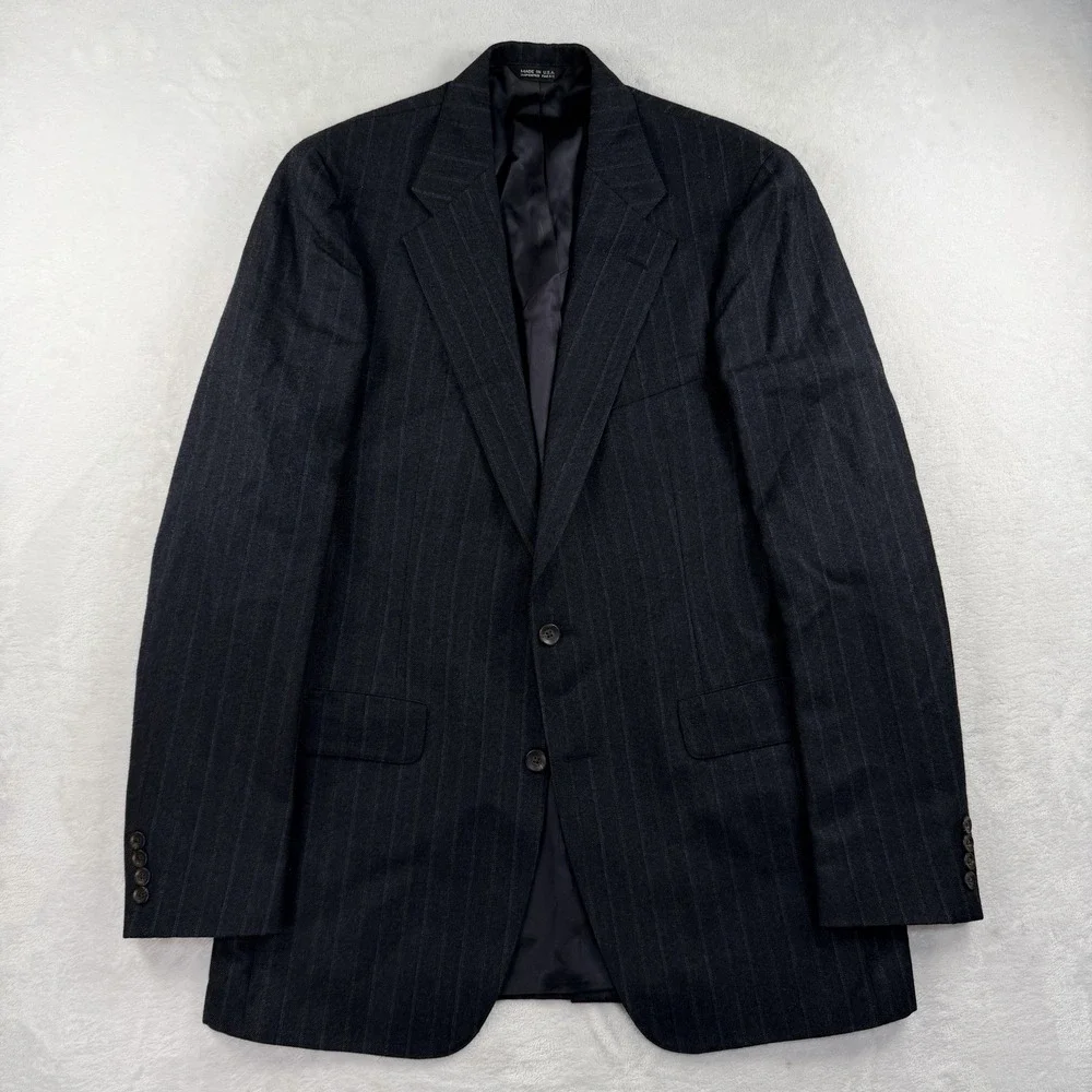 Vtg Chaps Ralph Lauren Tweed Suit Mens 42L 34x35 100% Wool Navy Stripe Union USA